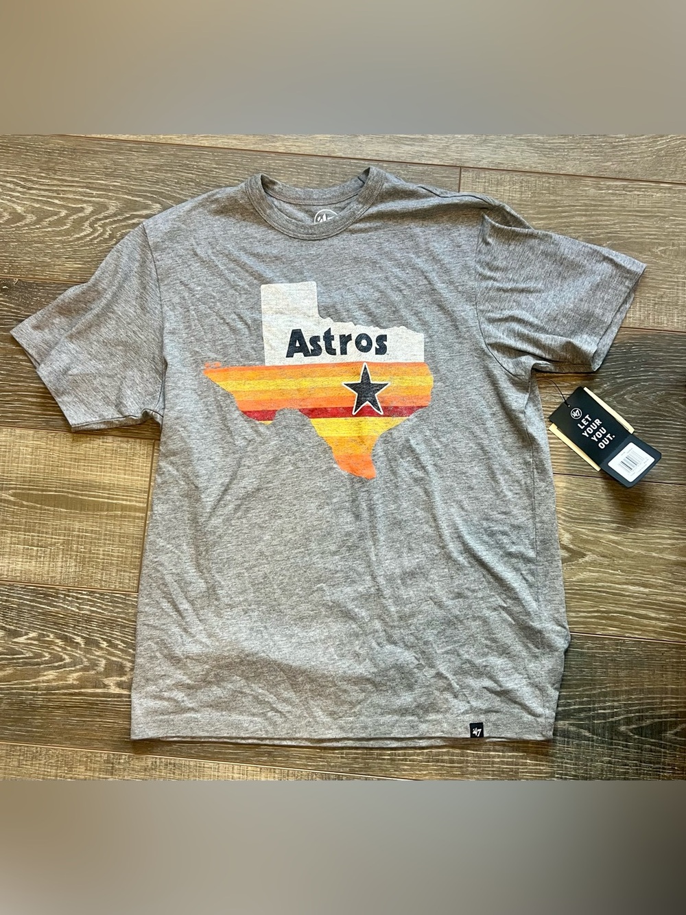 Houston Astros Gray Graphic Tee with Retro Stripe State Logo